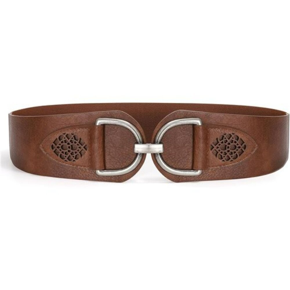 Womens wide elastic waist belt vintage chunky buckle stretchy belt for dresses